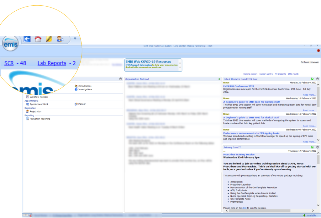 Opening the quick action toolbar options Primary Care IT